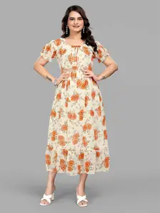 BAESD Floral Printed Tie-Up Neck Fit & Flare Midi Dress