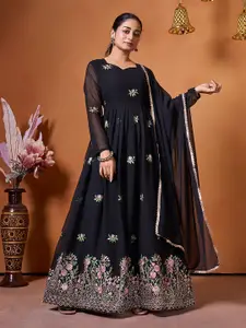 Kedar Fab Ethnic Motifs Embroidered Georgette Maxi Dress