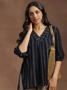 Libas Ethnic Motifs Woven Design V-Neck Pleated Kurti