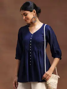 Libas Ethnic Motifs Woven Design V-Neck Pleated Kurti
