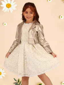 CUTECUMBER Floral Print Applique Net Fit & Flare Dress