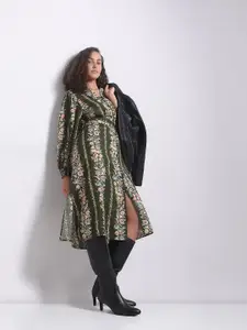 Vero Moda Ethnic Motifs Printed Bishop Sleeve Shirt Midi Dress