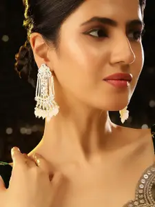 Priyaasi Gold-Plated Contemporary Kundan Drop Earrings