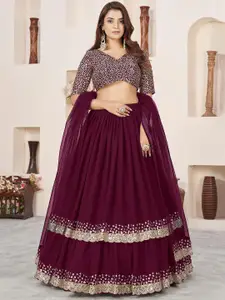 FABPIXEL Embroidered Sequinned Semi-Stitched Lehenga & Unstitched Blouse With Dupatta