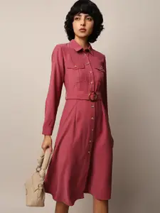 ONLY  Women Flared Shirt Collar Shirt Dress