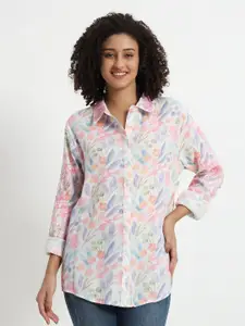 VELDRESS Women Spread Collar Floral Printed Crepe Casual Shirt