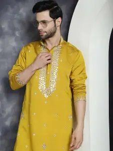 Jompers Embroidered Mandarin Collar Long Sleeves Mirror Work Kurta with Pyjamas