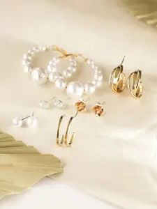 Priyaasi Set Of 6 Gold Plated Contemporary Hoop Earrings