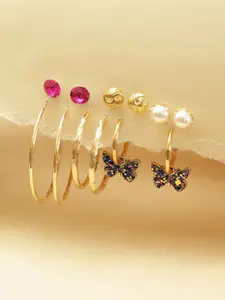 Priyaasi Set Of 6 Gold Plated Contemporary Hoop Earrings