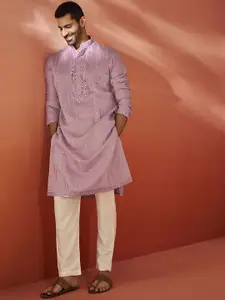 VASTRAMAY Men Embroidered Regular Mirror Work Chanderi Silk Kurta with Pyjamas