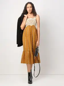 Vero Moda Ethnic Motifs Embroidered Fit & Flare Cotton Midi Dress