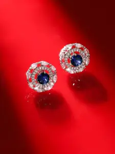 Priyaasi Silver-Plated American Diamond Studded Floral Brass Studs Earrings