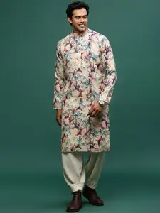 Sangria Floral Printed Mandarin Collar Long Sleeves Straight Kurta
