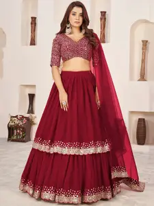 FABPIXEL Floral Sequinned Georgette Semi-Stitched Lehenga & Unstitched Blouse & Dupatta