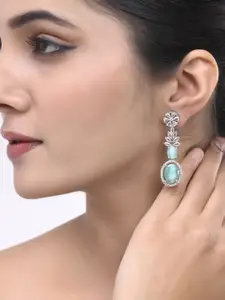 Silvermerc Designs Silver-Plated American Diamond Studded Drop Earrings