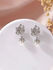 Priyaasi Silver-Plated Contemporary Elegance Floral Drop Earrings