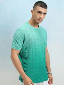 HIGHLANDER Men Self Design Round Neck Cotton T-shirt