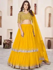 FABPIXEL Floral Sequinned Georgette Semi-Stitched Lehenga & Unstitched Blouse & Dupatta