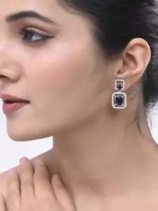 Silvermerc Designs Silver-Plated American Diamond Studded Drop Earrings