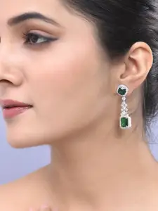 Silvermerc Designs Silver-Plated American Diamond Studded Drop Earrings