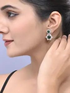 Silvermerc Designs Silver-Plated American Diamond Studded Drop Earrings