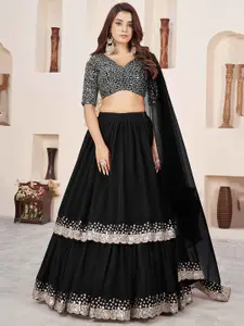 FABPIXEL Embroidered Sequinned Semi-Stitched Lehenga & Unstitched Blouse With Dupatta