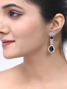 Silvermerc Designs Silver-Plated American Diamond Studded Drop Earrings