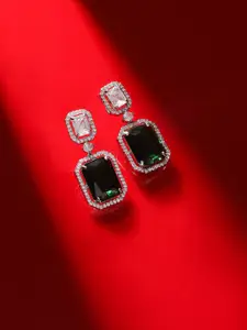 Priyaasi Silver-Plated American Diamond Studded Contemporary Drop Earrings
