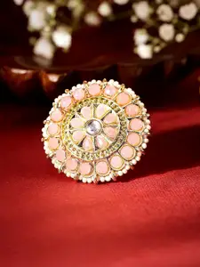 Priyaasi Gold-Plated Stone-Studded & Pearls Adjustable Finger Ring