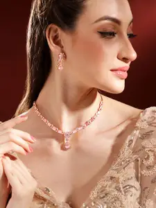 Priyaasi Rose Gold-Plated AD Stone-Studded Necklace and Earrings