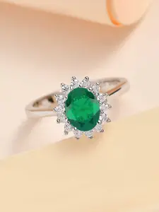 Ornate Jewels Women 925 Sterling Silver Green Emerald and American Diamond Ring