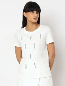 Vero Moda Women Solid Round Neck Cotton T-Shirt