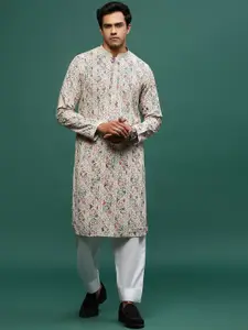 Sangria Embroidered Mandarin Collar Long Sleeve Chikankri Work Straight Kurta