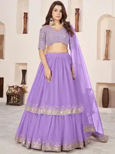 FABPIXEL Embroidered Sequinned Semi-Stitched Lehenga & Unstitched Blouse With Dupatta