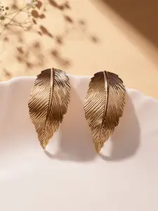 Priyaasi Gold Plated Leaf Shaped Drop Earrings