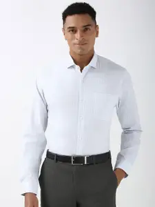 Peter England Men Spread Collar Micro Checked Cotton Slim Fit Formal Shirt