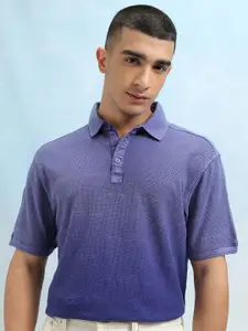 HIGHLANDER Men Self Design Polo Collar Cotton Slim Fit T-shirt