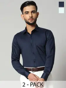 Bigreams Men Comfort Spread Collar Solid Cotton Slim Fit Formal Shirt