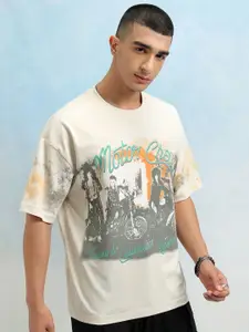 HIGHLANDER Men Graphic Printed Round Neck Cotton Oversized T-shirt