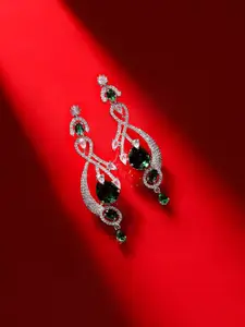 Priyaasi Silver Plated Contemporary American Diamond Studded Drop Earrings