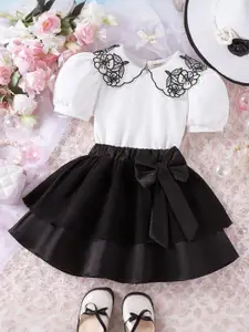 INCLUD Girls Embroidered Peter Pan Collar Top with Tiered Skirt