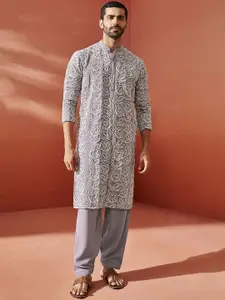 VASTRAMAY Men Floral Embroidered Regular Thread Work Kurta with Pyjamas