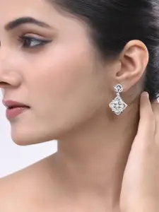 Silvermerc Designs Silver Plated American Diamond Studded Drop Earrings