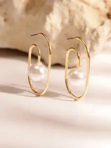 Priyaasi Gold Plated Contemporary Beaded Hoop Earrings