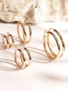 Priyaasi Set Of 4 Gold-Plated Contemporary Hoop Earrings