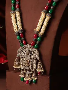 Priyaasi Gold-Plated Beaded Elegance God Pattern Brass Necklace and Earrings