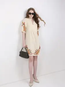 Vero Moda Floral Embroidered Puff Sleeve A-Line Dress