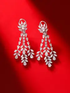 Priyaasi Silver-Plated American Diamond StuddedContemporary Drop Earrings