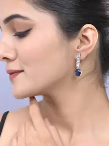 Silvermerc Designs Silver-Plated American Diamond Studded Drop Earrings