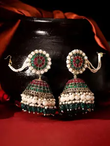 Priyaasi Gold-Plated American Diamond Contemporary Pearl Jhumkas